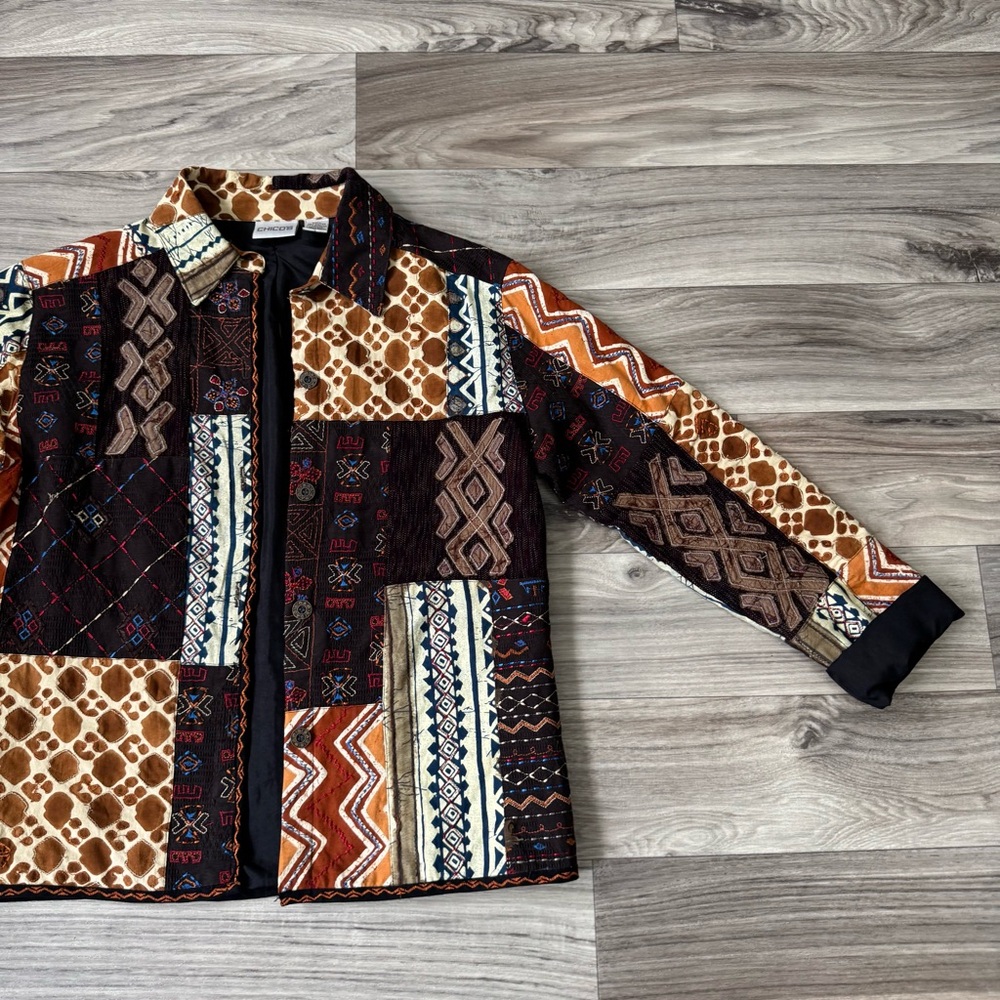 Chico's Brown Boho Patchwork Embroidered Button D… - image 4